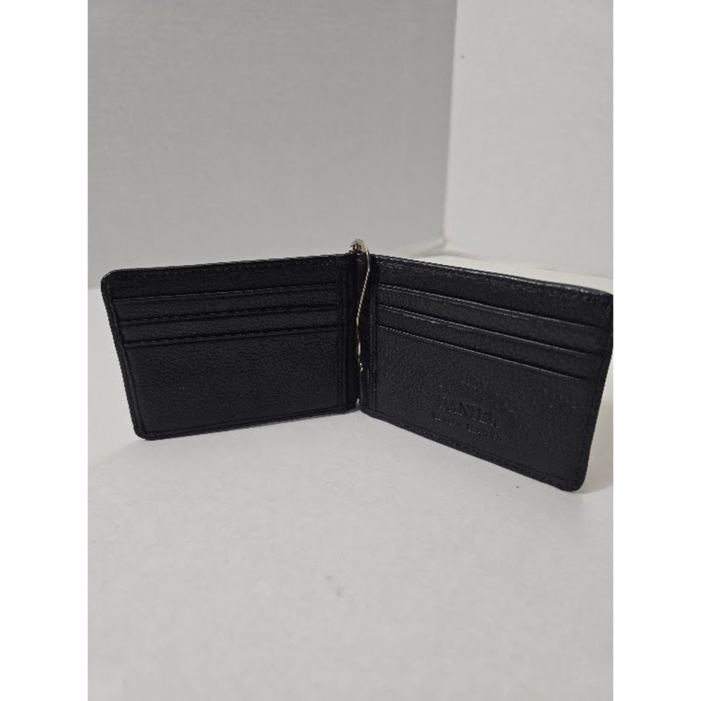 Danier Money Clip Wallet Mens Black Excellent Pebbled Genuine Leather Bifold